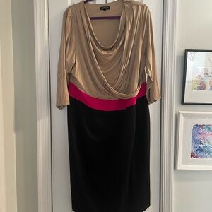 Chic Tan, Pink, and Black Dress